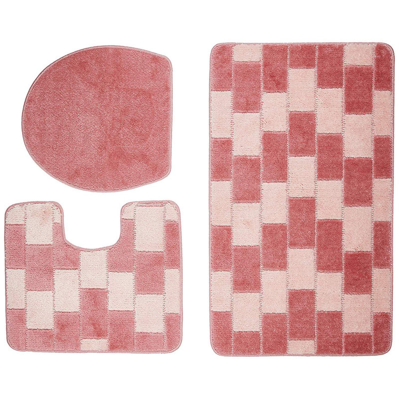 Ensemble de tapis de bain 3 pièces Perlas, Bourgogne / rose