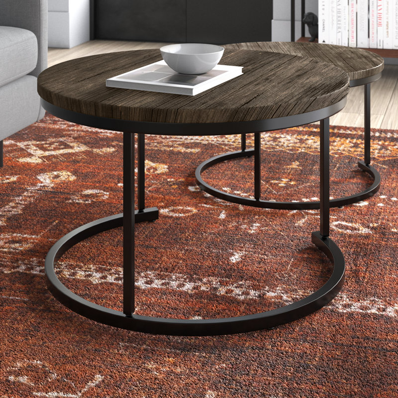 Lavish Home 2-Piece Round Coffee Table Set - Nesting Tables, Gray-Brown