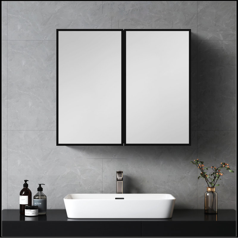 Armoire à pharmacie 26 po x 30 po à fixation murale ou en métal noire avec miroir