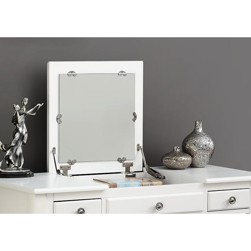 Classic 1 Vanity With Stool In White, Plywood , Open-up Mirror, Drawers, Cushion Seat, Unique Legs, Top Panel For Bedroom Use Modern White Stool, Rubber Wood, Legs Furniture