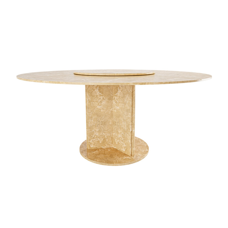 Maximo Round Marble Dining Table, Polished Domani Beige