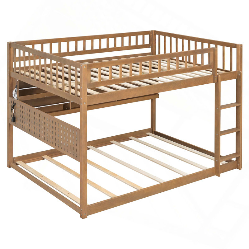 Lit superposé double au-dessus de double avec tablettes intégrées, lumières à changement de couleur et panneau perforé, Brown