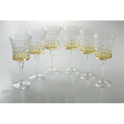 Set of 6 Diamond Wine Glasses with Amber Shade on the Bottom