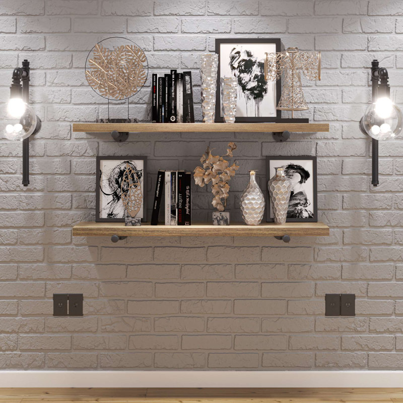 Étagère à tuyaux, tablettes murales profondes, tablette en bois suspendue pour le mur, tablettes décoratives pour le salon