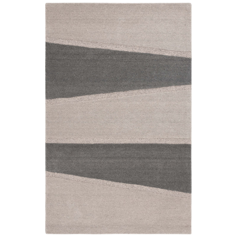 Kewal Hand Tufted Wool/Cotton Geometric Rug in Grey/Charcoal, Rectangle 8' x 10'