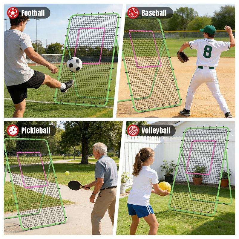 Filet de rebond ajustable 7 pi x 4 pi - filet d'entraînement pliable avec 2 filets de rechange, structure en acier, équipement d'entraînement portatif pour les sports d'intérieur et d'extérieur