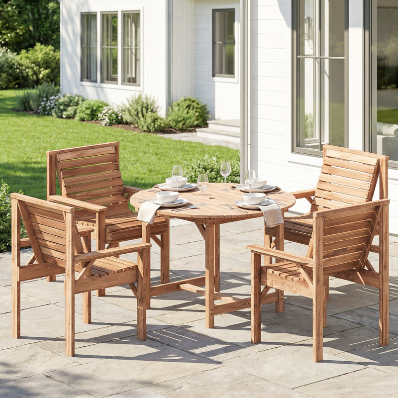 4 - Person Wood Patio Dining Set with Round Table, Natural