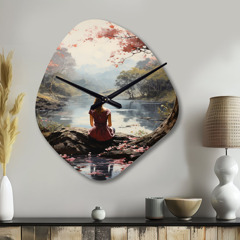 Méditation rose rose, sérénité dans la nature - horloge murale en métal à forme unique, Grand