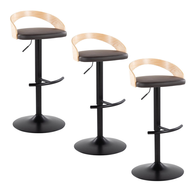 Tabouret de bar réglable avec pivot, Noir, Siège brun / cadre naturel, 3