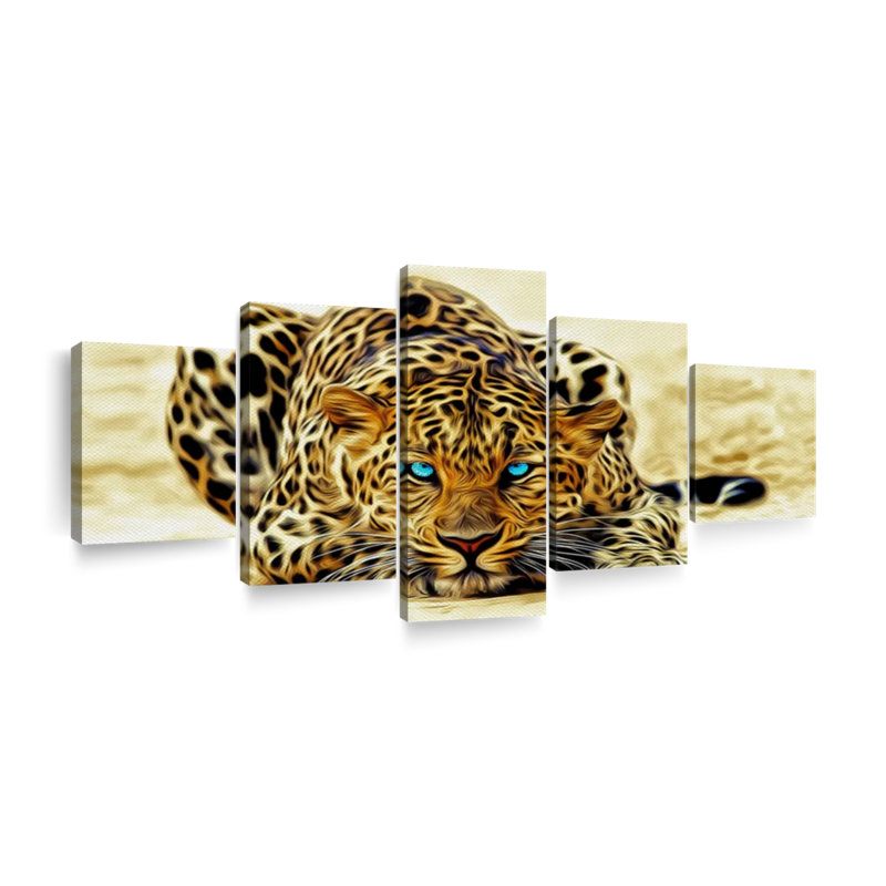 Ensemble 5 pièces jaguar sur toile Blue Eyed, H 55 po x l 24 po x P 1,25 po