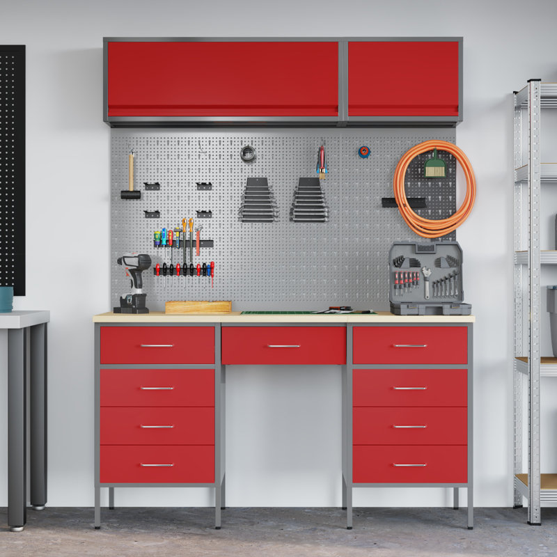 Set Of 6 Steel, Height-Adjustable, Red