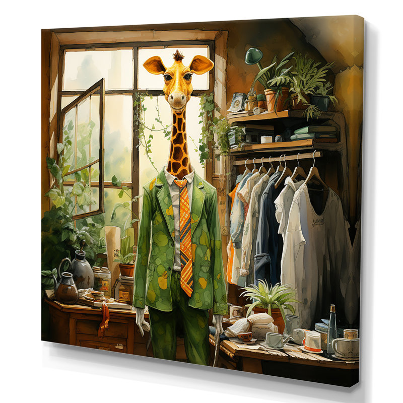 Mignonne girafe dans la salle de lavage 4 - Art mural, H 36 po x l 36 po x P 1,5 po