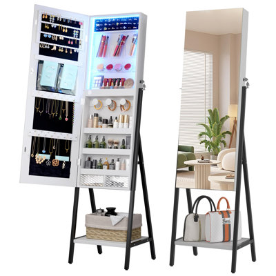 Modern Jewelry Armoire With Large Capacity Design And Full-Length Mirror