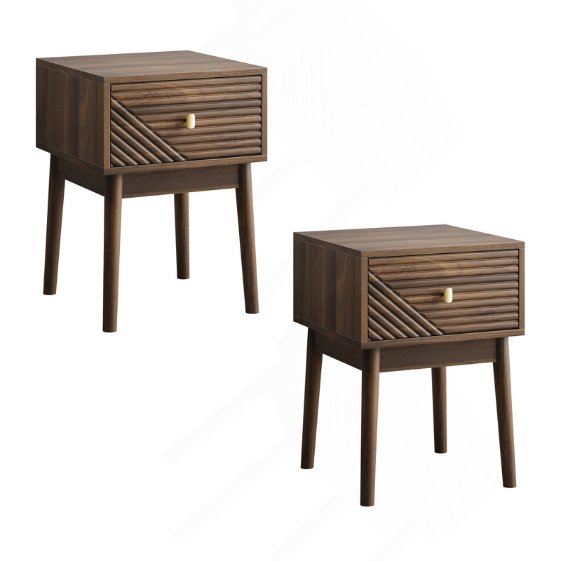 Ensemble de table de chevet en noyer de style médiéval-moderne, table de chevet avec poignées en métal, ensemble 2 pièces