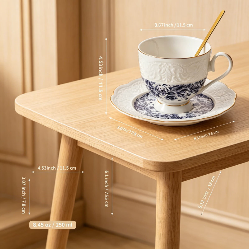 Ensemble de tasses à thé et soucoupes en porcelaine fine gaufrée Interglio, ensemble de 3 tasses à café de style rétro pour femme, cadeau de mariage, rose ciel étoilé