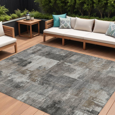 Tapis extérieur lavable abstrait kaki et gris anthracite 8 pi x 10 pi