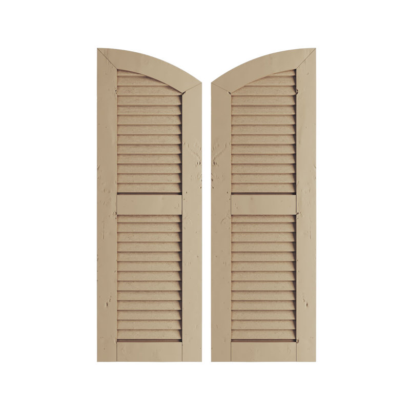 Timberthane Two Equal Louvre w/Elliptical Top Shutters, 18", Pecky Cypress Texture/Primed Tan, 66"