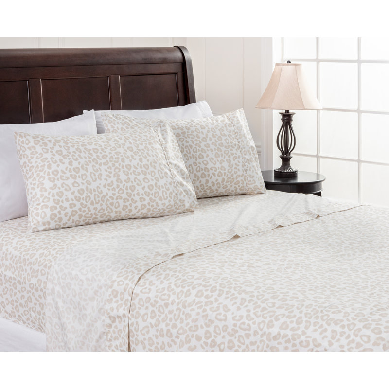 Leopard Ultra Soft Leopard Print Microfiber Percale Sheet Set, King Sheet Set with Fitted Sheet and 2 Pillowcases