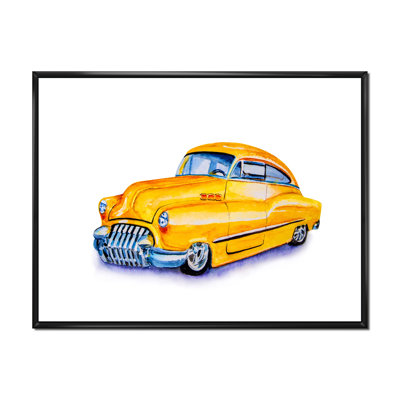 Voiture rétro jaune - peinture sur toile