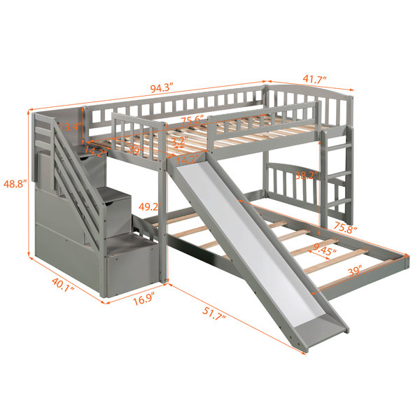 Harriet Bee Stairway Twin Over Twin Bunk Bed With 2- Drawers and Slide ...