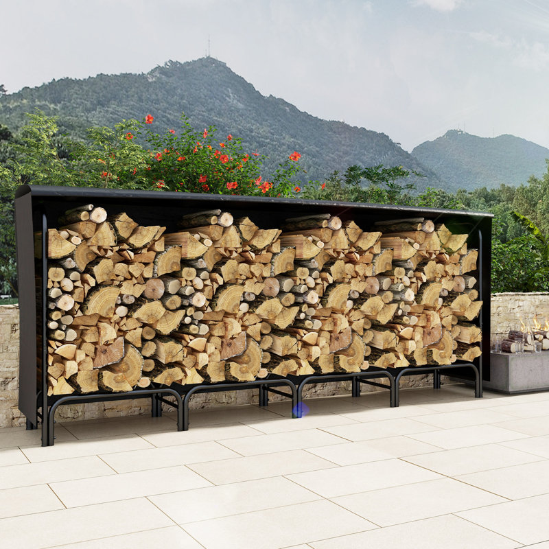 Support de rangement pour bois de chauffage 8 pi avec couvercle noir