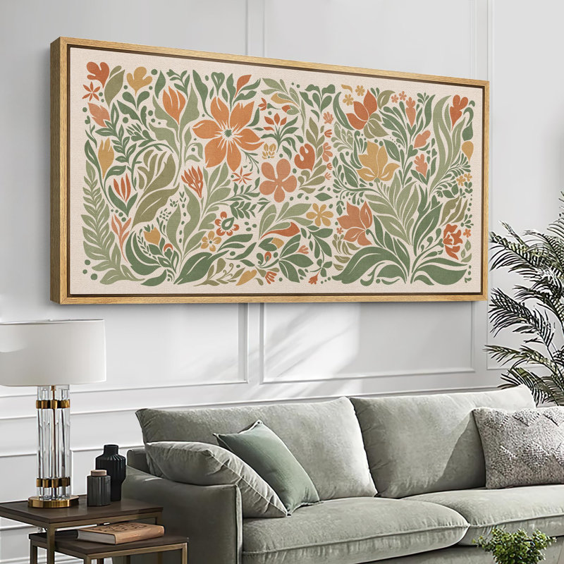 Folk Art, jardin floral, art moderne, H 30 po x l 60 po, Naturel