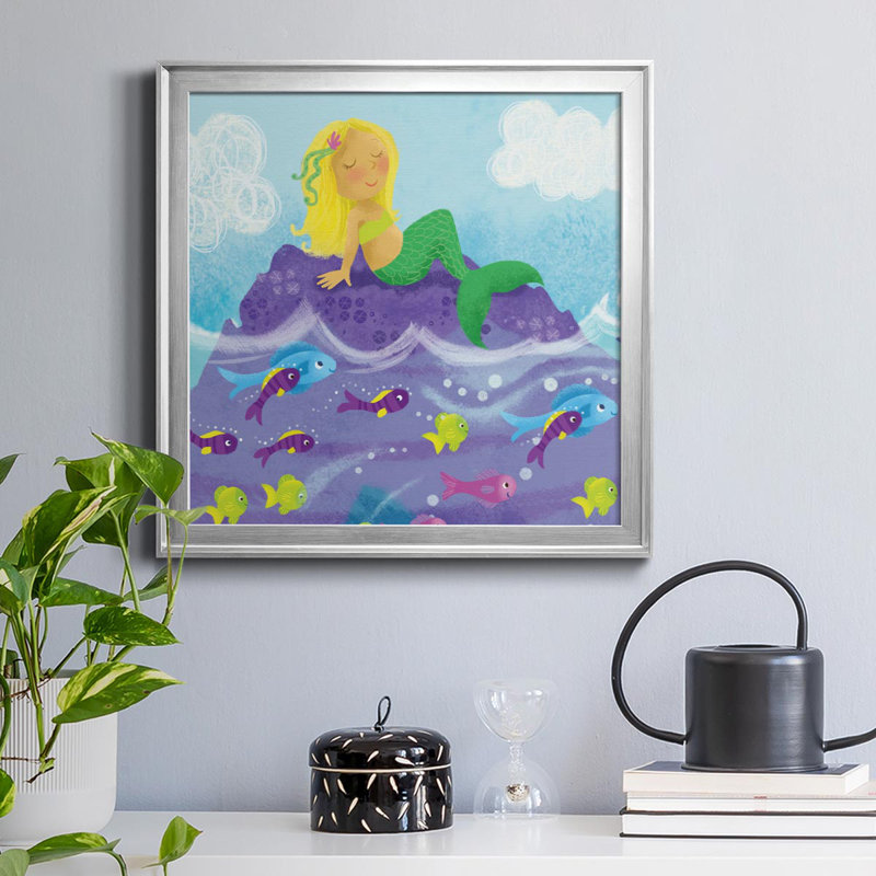 " Mermaid Play I " Painting Print, 32" H x 32" W x 1" D, Silver