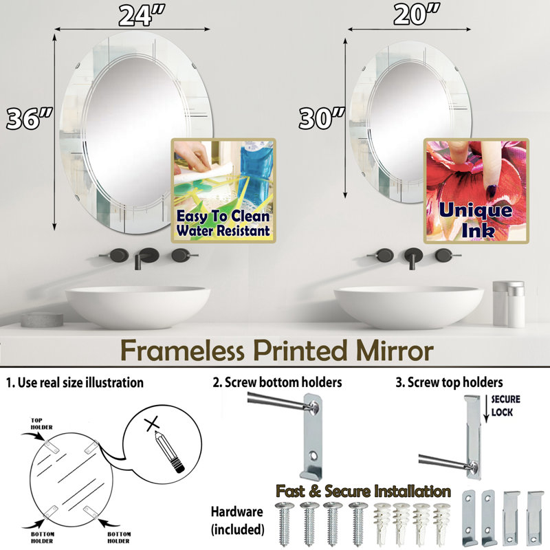 Skelsmergh - Miroir mural moderne ovale, 30 po x 20 po