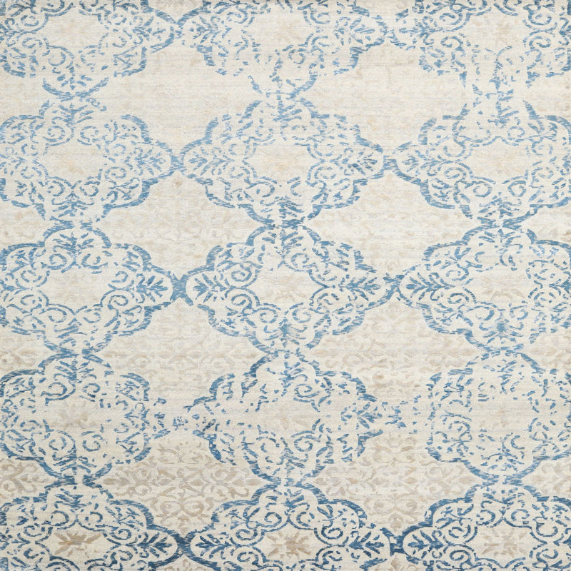 Tapis bleu / crème, Carré 8 pi