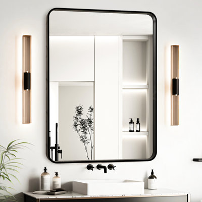 24X32 Inch Black Aluminium Frame Bathroom Mirror With Hd Float Glass For Clear Reflection, - Rust Frame, Proof Membrane, Z Bar Bracket Secure Wall Placement, All Around Protected Package Inch,
