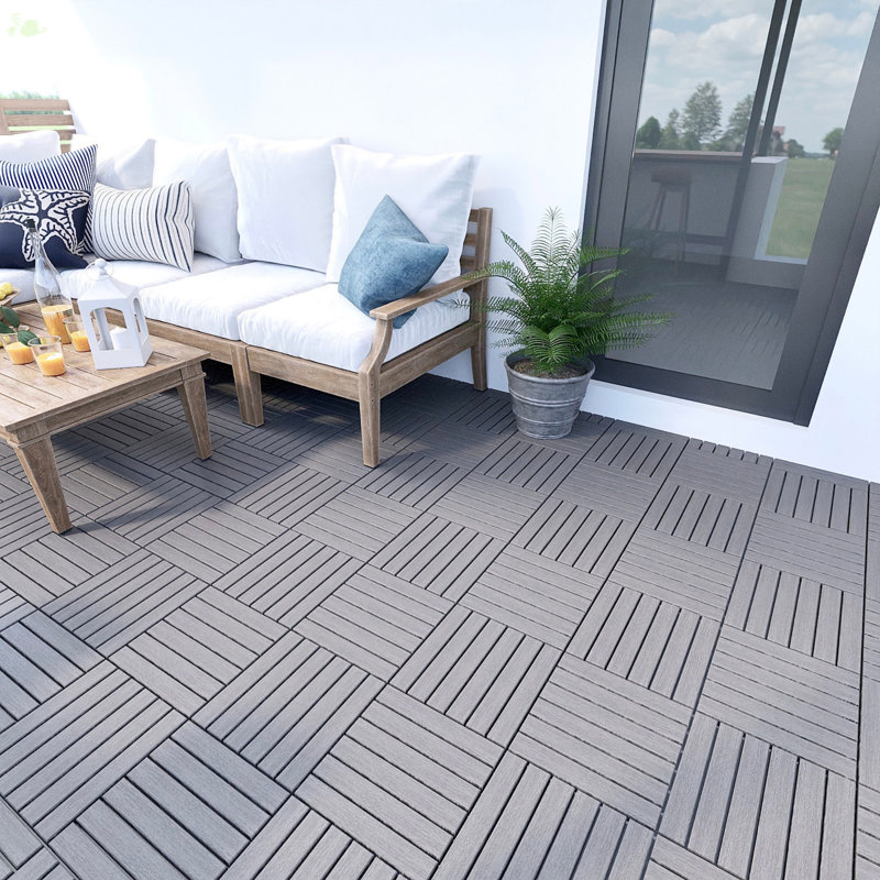 20 PCS Interlocking Deck Tiles Striped Pattern, Gray