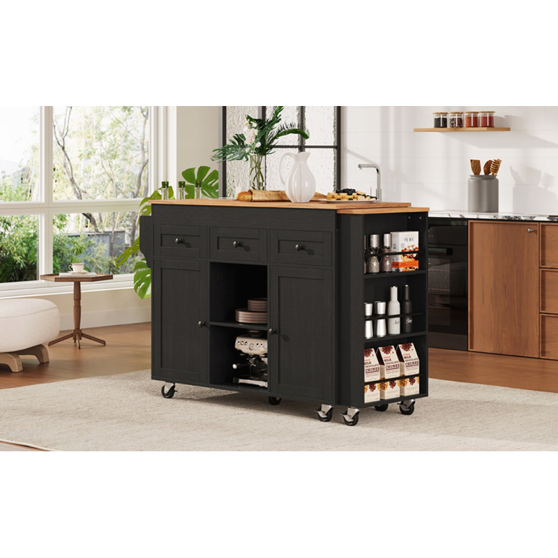 85.5" Kitchen Island with Extendable Dining Table, Black