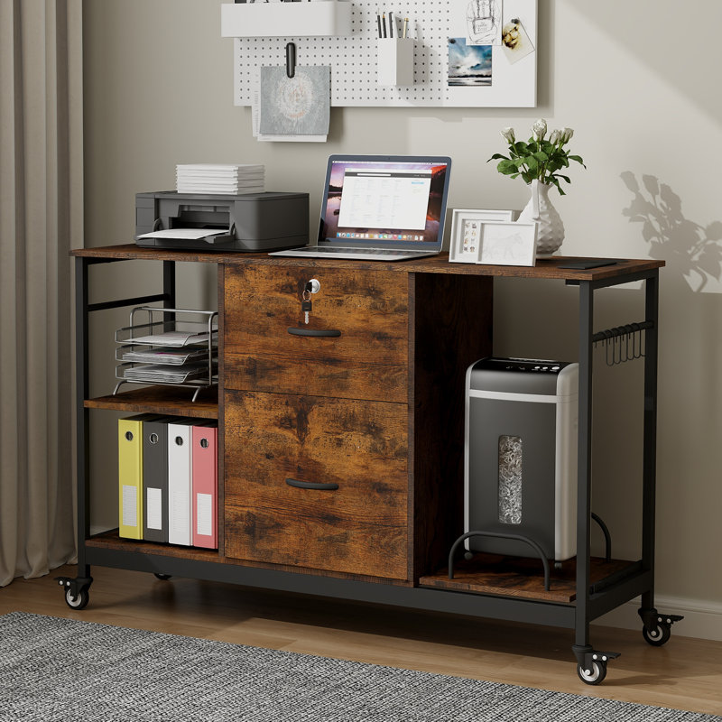 Classeur roulant 2 tiroirs avec rangement pour supports d'imprimante avec DEL