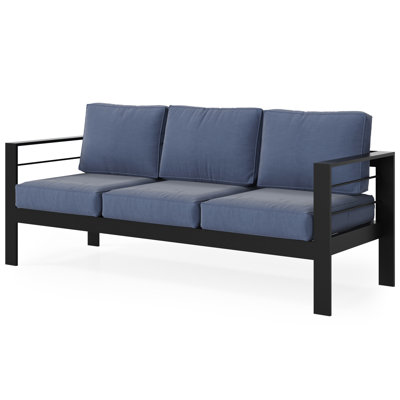 3 Aluminum Patio Lounge With Blue Cushions Cushioned Outdoor Water-