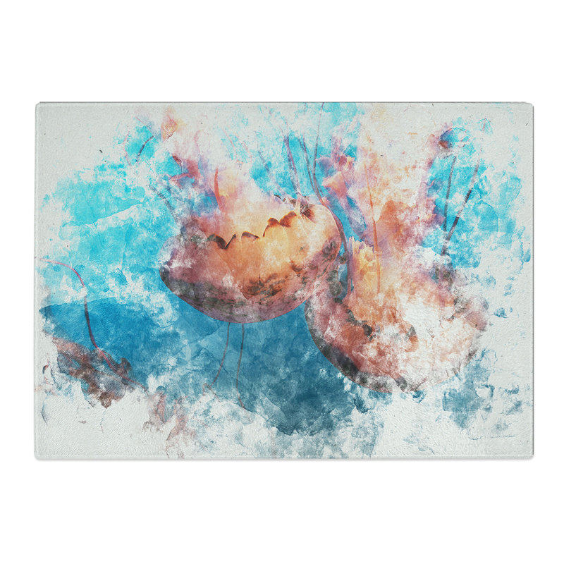 Tempered Glass Pink Jellyfish Chopping Board, 28.5 cm x 39 cm