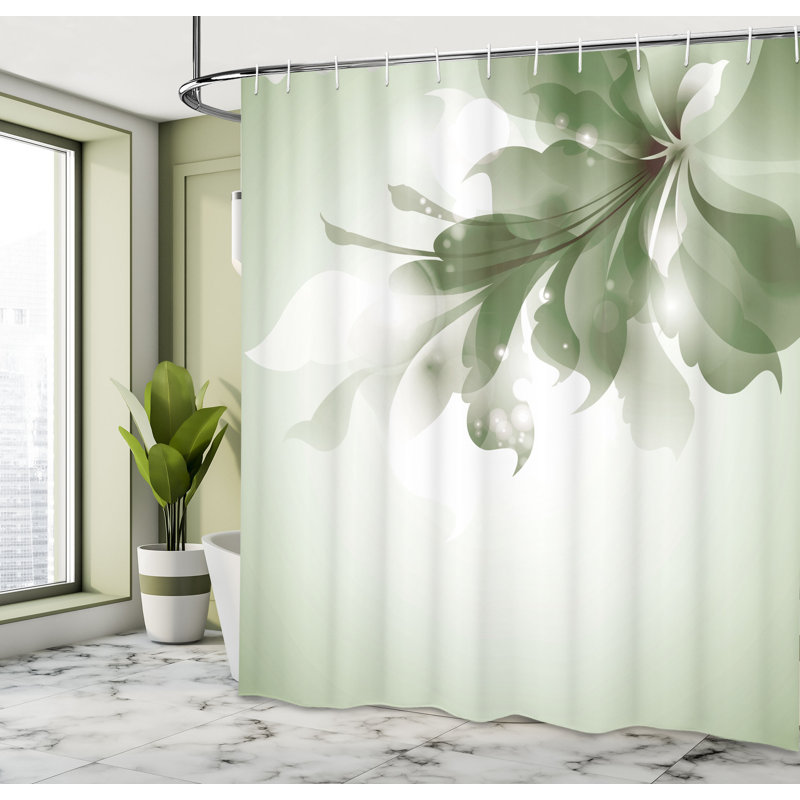  Rideau de douche simple bleu à fleurs ombrées, Vert sauge, H 69 po x l 75 po