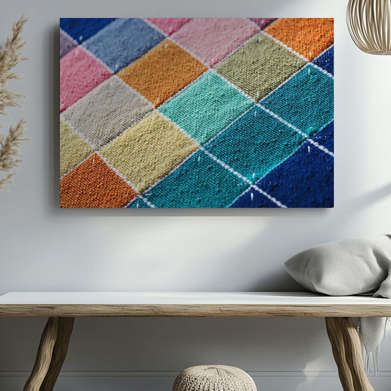 Toile un motif de textile vibrant avec un arrangement en diagonale d'art mural coloré avec des formes de losanges remplies d'une teinte différente