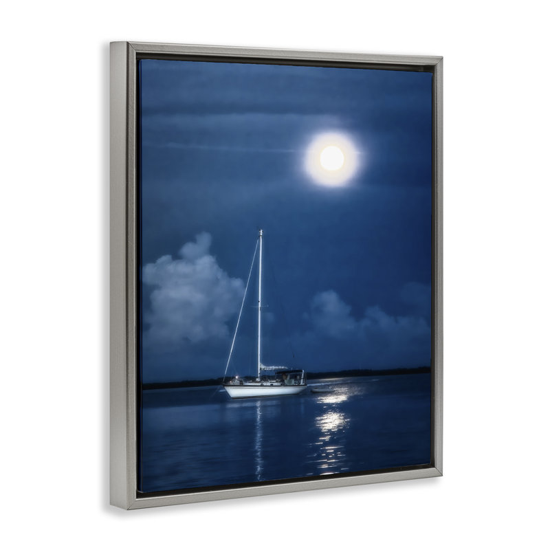 «Moonlit Nighttime Sail», art mural encadré flottant par Mary Lou Johnson, Cadre flottant gris lustré, H 31 po x l 25 po