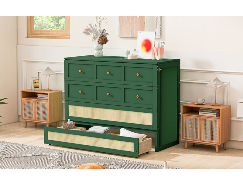 Lit escamotable double avec grands tiroirs, vert, Vert