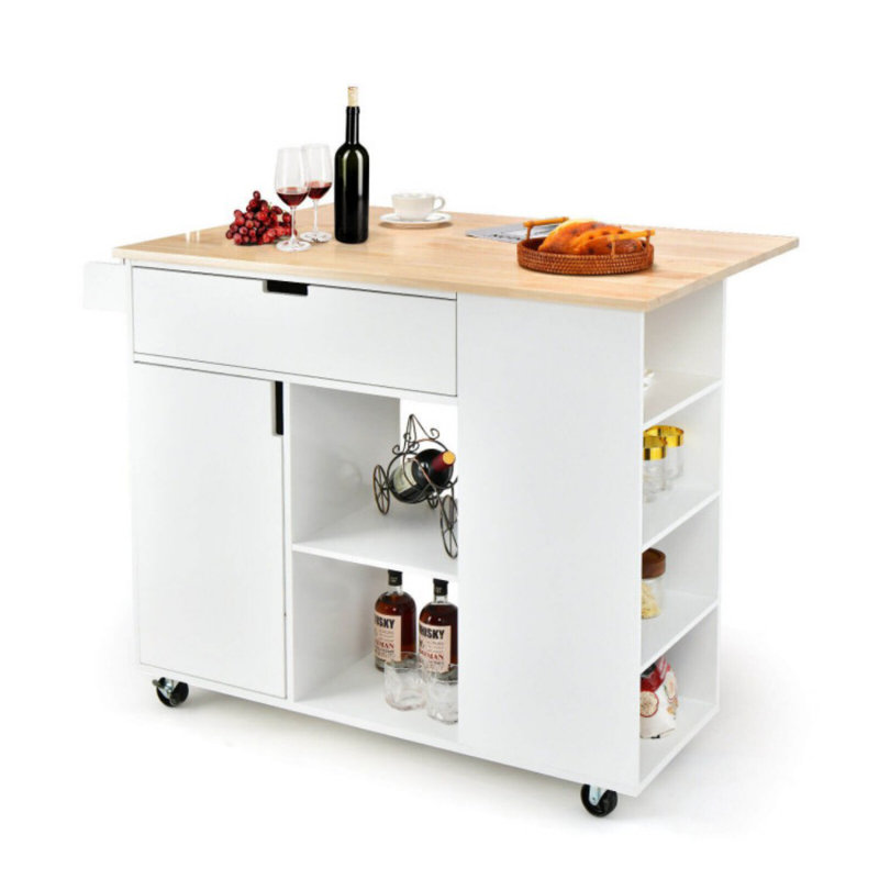Solid Wood Top Kitchen Island, White