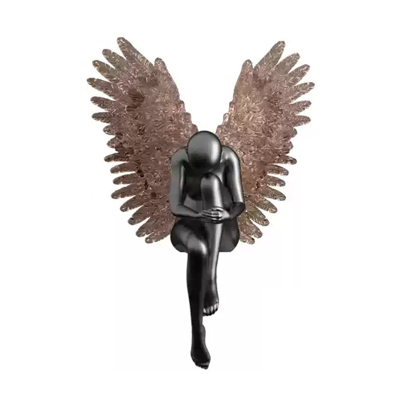 Luxury-Style Angel Sculpture Glass Fiber Reinforced Plastic Decorative Item, Silver/Brown