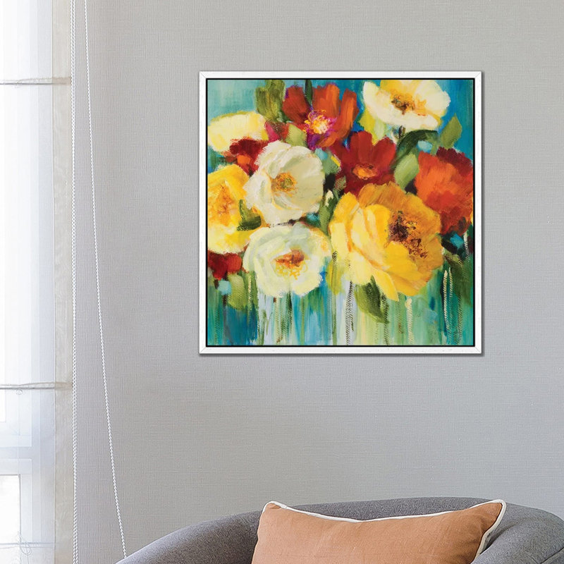 Flower Power I by Lanie Loreth - Painting on Canvas, White Floater Framed, 66.04cm H x 66.04cm W x 3.81cm D