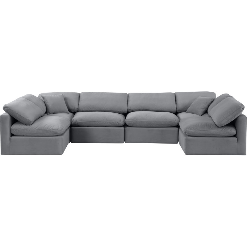 Canapé modulaire en velours 6 pièces Hinami, Velours gris