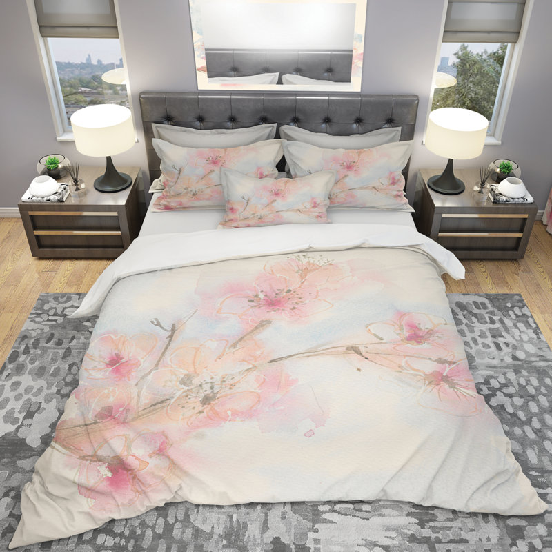King Pink Floral Microfiber Duvet Cover Set