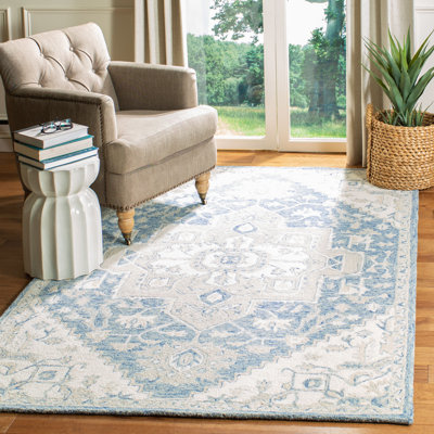 Micro-Loop Oriental Area Rug In Blue / Ivory