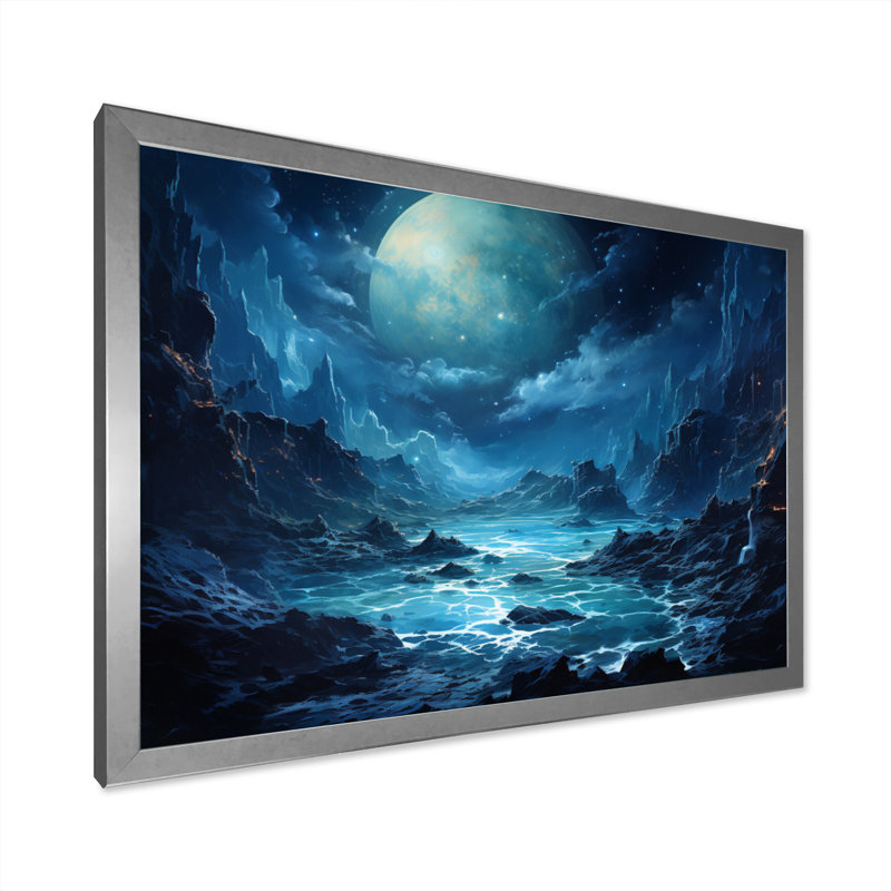 " Planet Neptune Deep Blue I ", 12" H x 20" W x 1" D, Silver Picture Framed