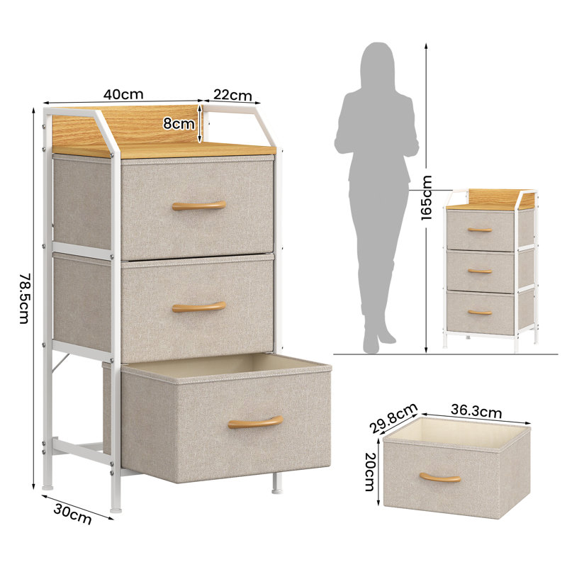 40 W 3 - Drawer Chest of Drawers, Khaki