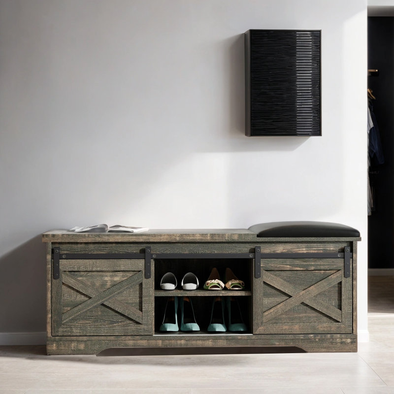 Banc rembourré en similicuir, banc de rangement, banc à chaussures pour hall d'entrée, Brun clair
