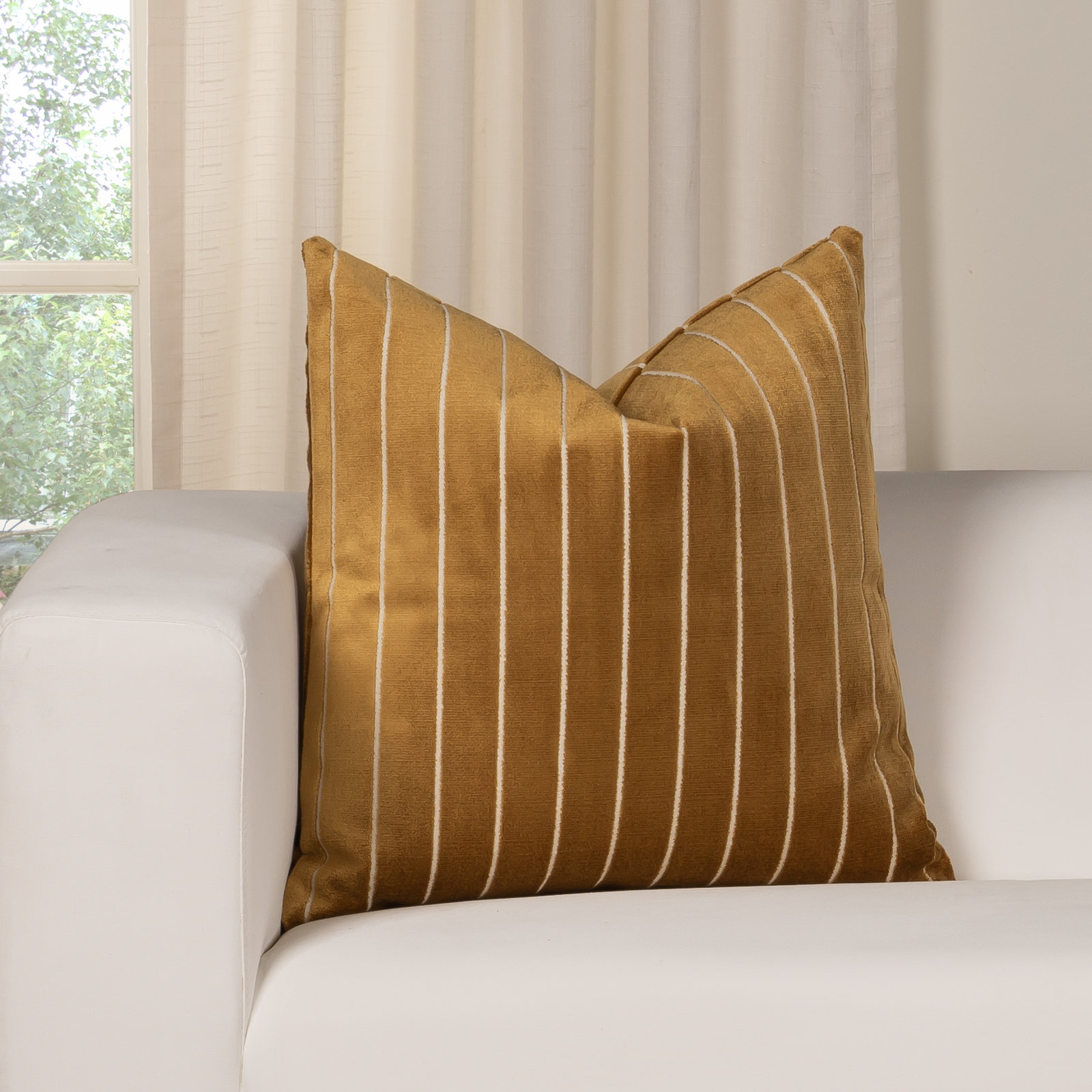 Maxton Striped Throw Pillow, Yellow, Polyester, Square 20"