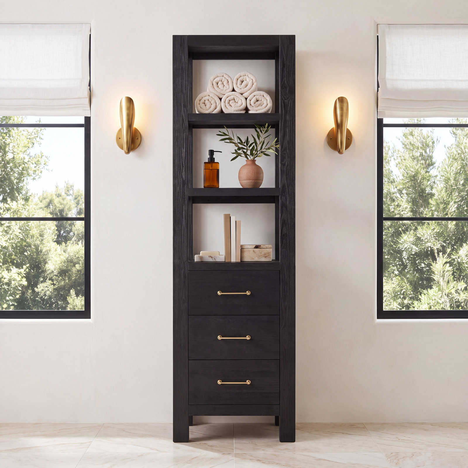 Moana Solid Wood Linen Cabinet, Black